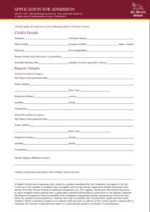 St Mark's School Application Form